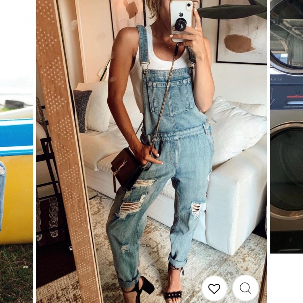 12th Tribe Distressed Light Blue Denim Overalls